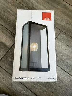 £9.99 • Buy Minerva Wall Mounted Modern Box Lantern Black Outdoor Garden Light Lamp IP44