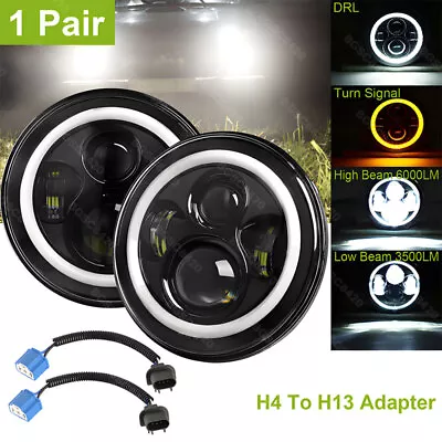 Pair 7  Inch Round LED Headlights Halo Angle Eyes For Jeep Wrangler JK LJ CJ TJ • $34.51