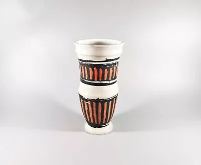 Gorka Livia White Retro Vase With Orange Stripes 9  1950's Art Pottery! (g505) • $319.20