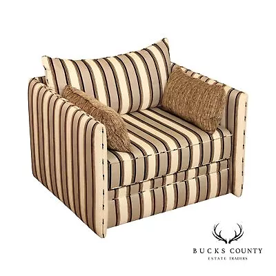 Swaim Custom Stripe Upholstered Oversize Club Armchair • $895