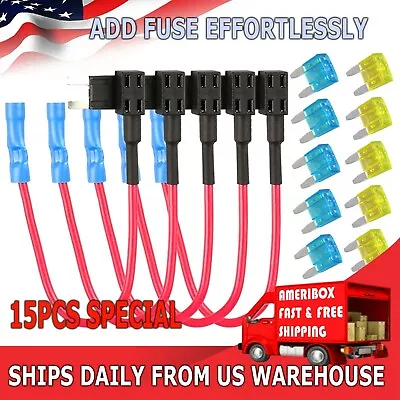 15 Pcs Car Add-a-circuit Fuse TAP Adapter Set Mini ATM APM 15 20 AMP • $6.95