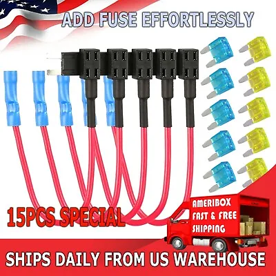 15x 12V Car Add-a-circuit Fuse TAP Adapter Set Mini ATM APM 15 20 AMP Blade • $18.04