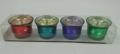 Set Of 4 Multicolor Glass Votive Tea Light Candle Holders Red Blue Purple Green • $10.99