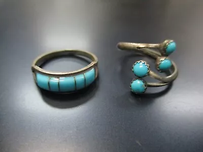 Lot Of 2 Vintage Sterling Silver Rings With Turquoise Zuni  All Size 6 & 7.5 • $25