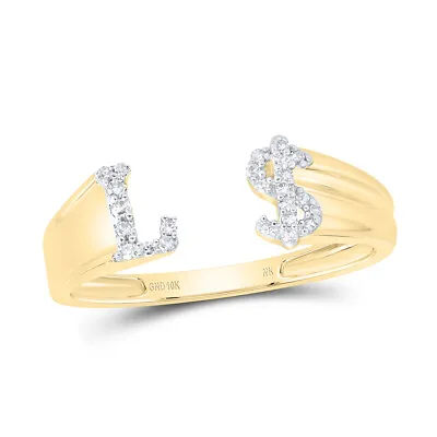 L Initial 10K Yellow Gold Diamond Ring Ladies Ring Initial Dollar Sign 1/10 Cttw • $269.78