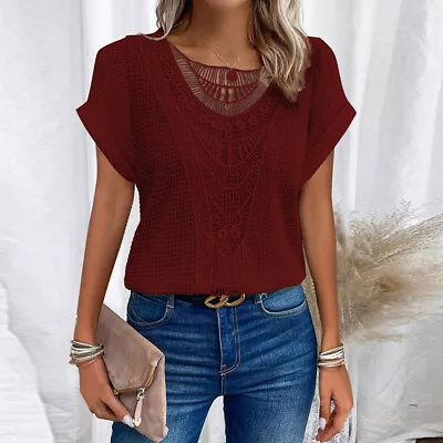Women Short Sleeve T-Shirt Tees Holiday Summer Casual Tops Blouse Pullover Tunic • £13.57