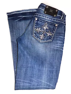 Miss Me Womens 26 (28x30.5) Easy Boot Stretch Embellished Denim Blue Jeans • $10.15