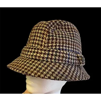 Vtg Harris Tweed HOUNDSTOOTH Fedora Scottish Wool COUNTRY GENTLEMAN Hunters Hat • $59.99