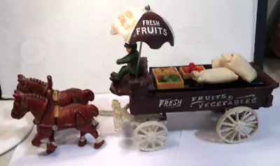 Vintage Cast Iron FRESH FRUITS & VEGETABLES Horse Drawn Wagon With Driver • $45