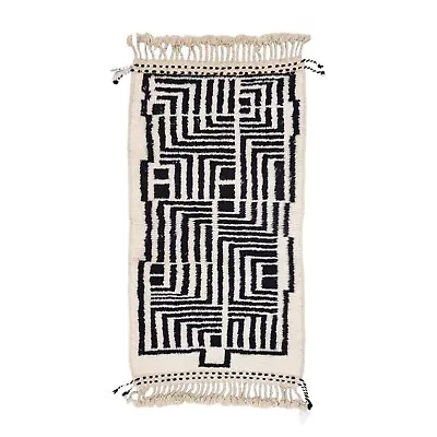 Moroccan Handmade Beni Ourain Rug 2'9x5'7 Berber Abstract Black & White Wool Rug • $312.60