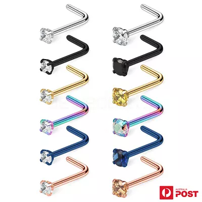 2-5PCS Nose Studs Rings Surgical Steel Zirconia L Shaped Body Piercing Jewellery • $4.99