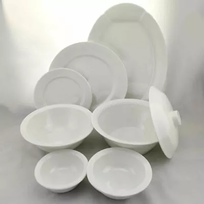 Solid Melamine White Plates Bowls Lids Platter Dish Set 100% Double Glazed • £11.95