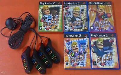 £29.97 • Buy Buzz Game Bundle For PlayStation 2 (PS2) - 4 Wired Buzzers + 5 Games