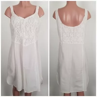 Vintage Wondermaid White Nylon Dacron Poly Full Slip Lace Bodice 42 USA Sissy • $31.88