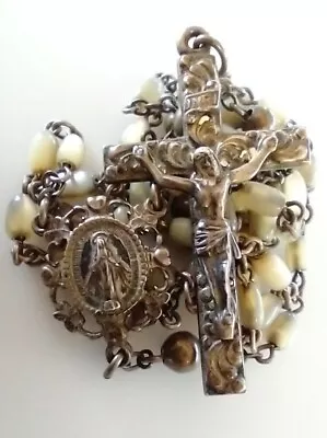 Vintage Catholic Rosary Creed Sterling Silver Marked Cf&Ct Mother Of Pearl Beads • $249.99