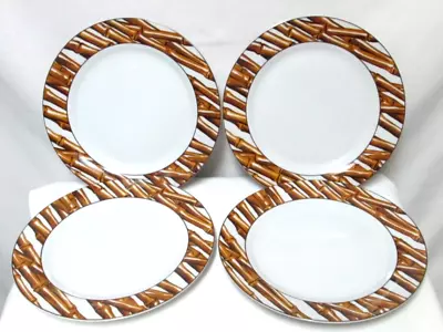 Nicole Miller Sakura Bamboo Print Porcelain Dinner Plate Set 4 Dish Micro Safe • $37.49