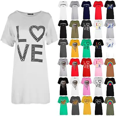 £2.99 • Buy Womens Ladies Love Heart Diamond Valentines Baggy Oversized Tunic T-Shirt Dress