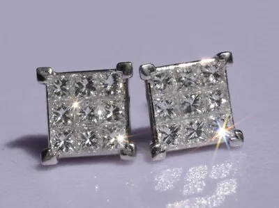 Natural Diamond Earrings 18k White Gold 0.90ct • £880