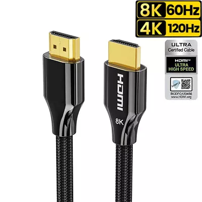 Certified HDMI 2.1 Cable 8K@60Hz 4K@120Hz Ultra HD 3D HEC EARC HDMI 2.0 Cable 4K • $7.99