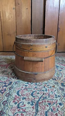 Sweet Antique Early Primitive Country Small Wood Firkin Bail Handle Bucket 7.5  • $110