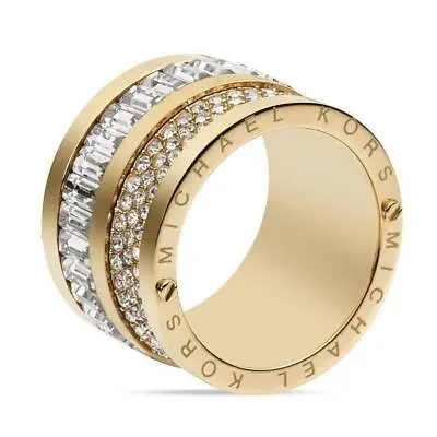 NWDF Michael Kors Brilliance Pave Baguette Barrel Ring $115 Gold MKJ2750 SZ 6 • $49.99