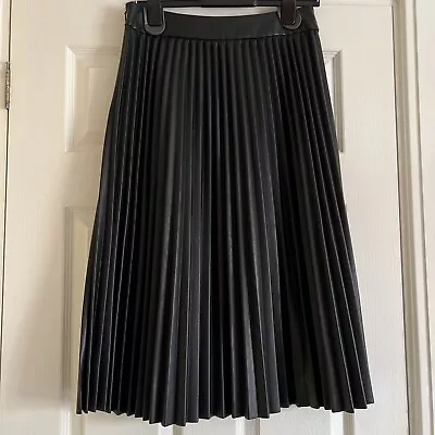 M&S Collection Black Faux Leather Vegan Pleated Skirt 12 • £11.99