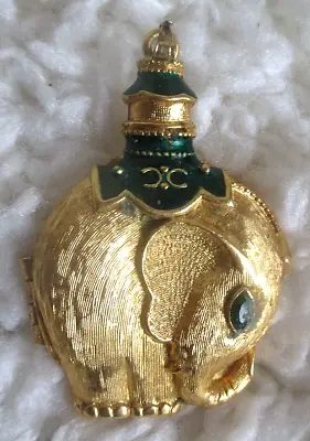 Vintage Revlon Moon Drops Gold Tone Elephant Solid Perfume Pendant Compact Only • $24.99