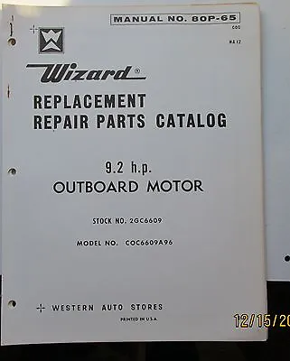 1968 WIZARD PARTS CATALOG 9.2 HP Outboard Motor • $6.99