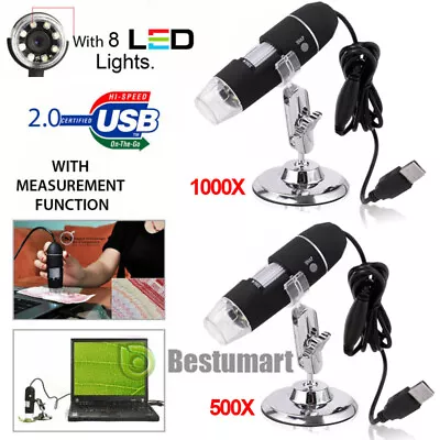  2MP 1600X 1000X 8 LED USB Digital Microscope Endoscope Zoom Camera Magnifier HD • $21.79