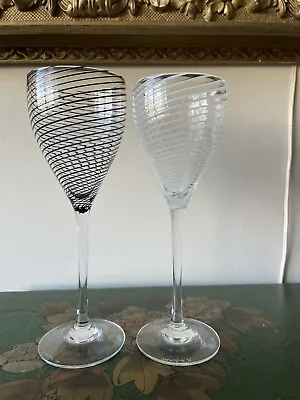 Vintage Steven Maslach Latticino Studio Art Glass Wine Goblets Set Of 2 • $95