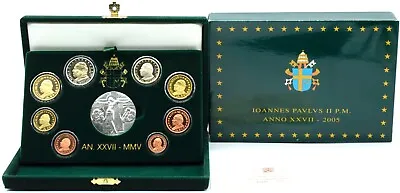 Proof Coin Set VATICAN 2005 Euro £2 - 1c SILVER MEDAL POPE JOHN PAUL II Rare • $315.67