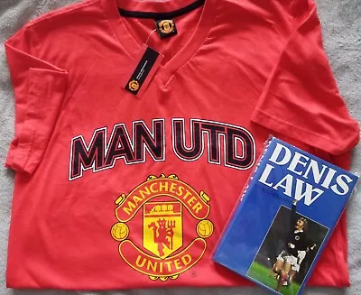 Vintage Manchester Utd T Shirt Size L (1997) & Signed Denis Law Autobiography • £10.41