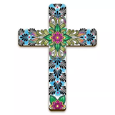Floral Cross Wall Decor Hand Painted Decorative Inspirational Wooden Cross • $11.48