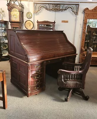 Antique 66″ Mahogany Roll Top Desk – Fred Macey Furniture Company Grand Rapids M • $17500