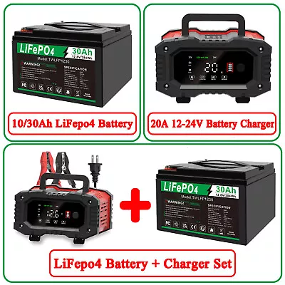 12V 30Ah LiFePO4 Lithium Battery BMS For Solar RV Off-grid + 20A 12V/24V Charger • $118.99