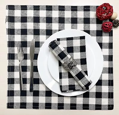 100% Cotton Buffalo Checks Napkins - Black/Ivory 45x45 Cm 18x18 In Set Of 6 F... • $22.17