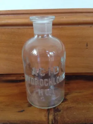£86.73 • Buy Vtg Antique Small Clear Glass Apothecary Chemist Bottle Jar Hydrochloric Acid
