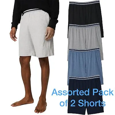 M&S 2 Pack Mens Loungewear Elasticated Shorts Cotton Plain Jersey Pyjama Pants • £8.99