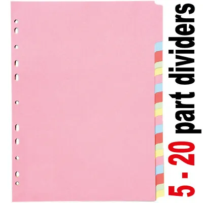 5-20 Subject File Filing Dividers Folder - Multi Colour A4 Punched Index Sheets • £1.75