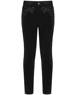 Punk Rave Mens Gothic Dress Pants Black Velvet Embroidered Steampunk Vampire VTG • $79.64