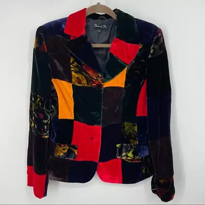 Vintage Jois & Jo Patchwork Jacket Sz S Velvet Red‎ Yellow Green • £19.28