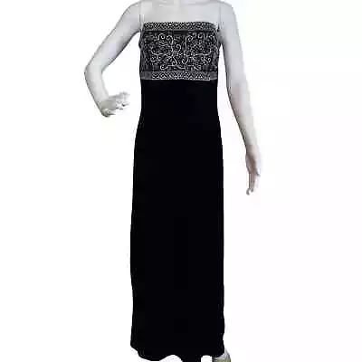 Jessica McClintock Gunne Sax Vintage Dress Size9 Black Velvet Silver Metallic US • $69