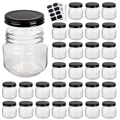 30 Pack Wide Mouth 8oz Mason Jar With Black Lids Glass Jar For Storing • $18.99