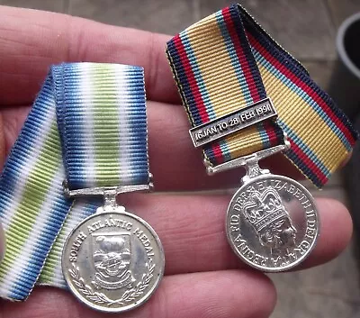 A Miniature South Atlantic Falklands Medal & The Gulf Medal Jan Feb 1991 Clasp. • £14