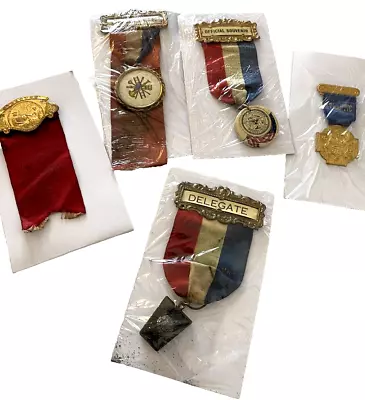 5 Vintage 1900s MEDAL & RIBBON VOLUNTEER FIREMENS ANTIQUE FIRE FIGHTING  NY PA • $19.99