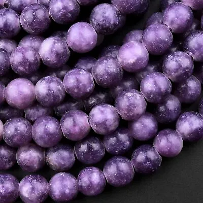 $9.99 • Buy Large Hole Beads 2.5mm Drill Natural Purple Lepidolite 8mm 10mm Round Beads