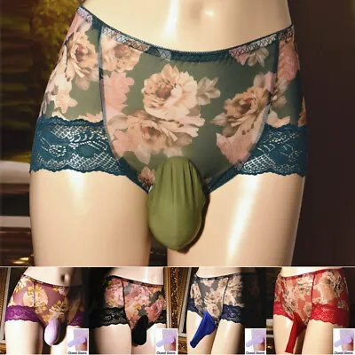 $4.69 • Buy Men's Sexy Lingerie Sissy Pouch Panties Lace Floral Boxer Briefs Gay Underwears*