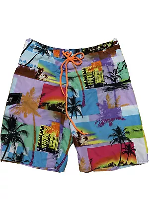 B Split Mens Multicolored Tropical Palm Trees Swim Trunks Board Shorts Size XXL • $15.99