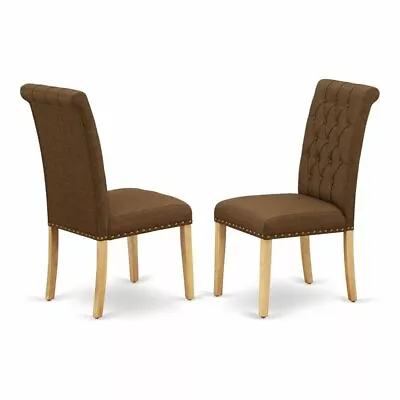 East West Furniture Bremond 42  Fabric Dining Chairs In Oak/Brown (Set Of 2) • $151.88