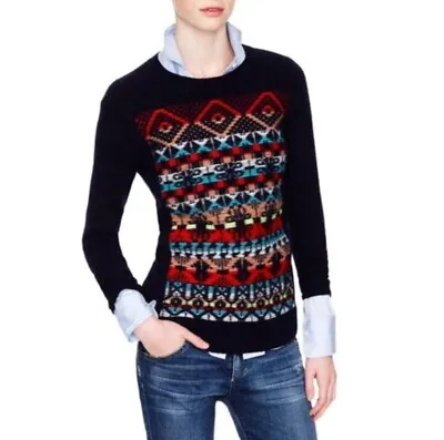 J.Crew Navy Blue 100% Wool Jacquard Stitch Fair Isle Pullover Sweater Size XS • $24.99